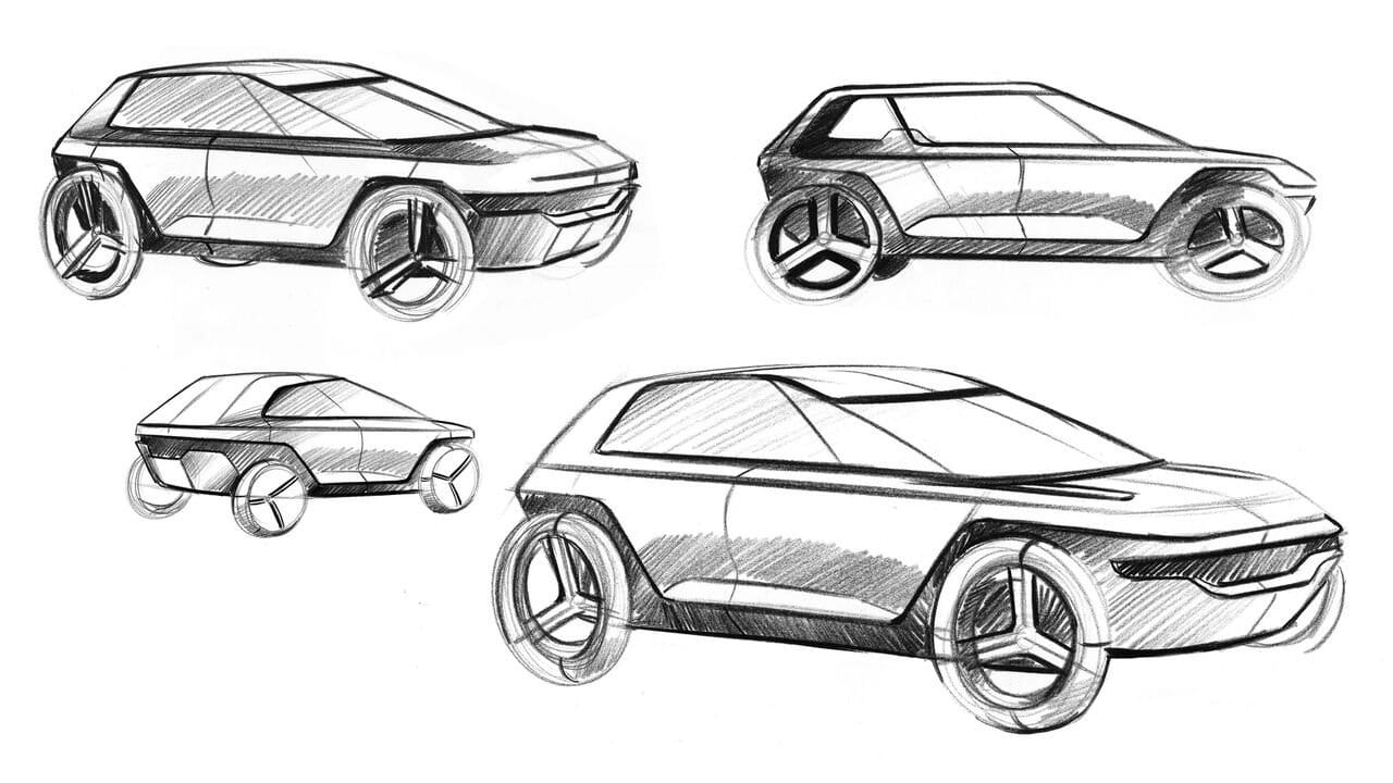 Zeichnungen der E-Bike-Studie Future Mobility Concept von Canyon