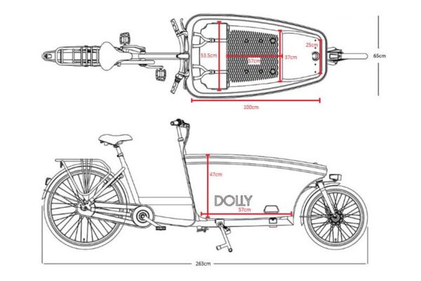 Abmessungen für das E-Cargobike E-Dolly von Dolly Bikes