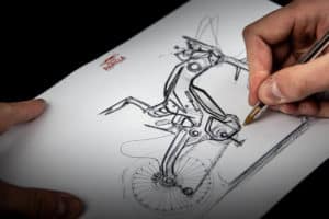 Skizze im Designprozess des E-Bikes Moto Parilla Tricolore