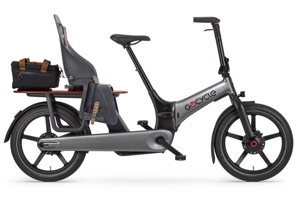 E-Lastenfahrrad Gocycle CX+ mit Kindersitze und Gepäcktasche