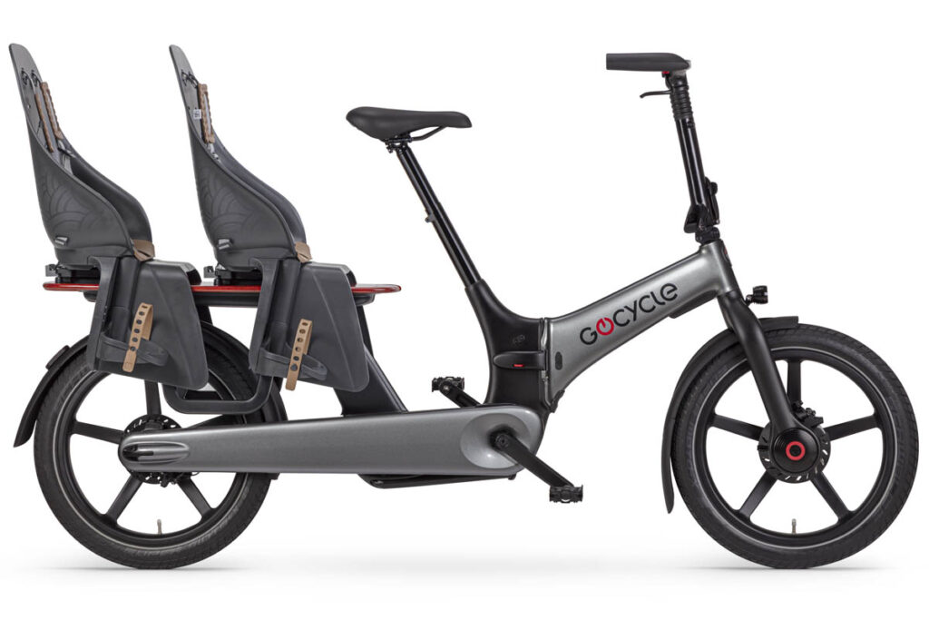 E-Lastenfahrrad Gocycle CX+ mit zwei Kindersitzen