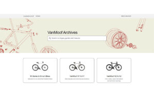 Screenshot der Webseite des Archivs von Vanmoof mit Reparatur- und Montageanleitungen für ältere Modelle